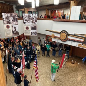 Color guard gathering of veterans performing a ceremony during Indigenous Peoples Day event